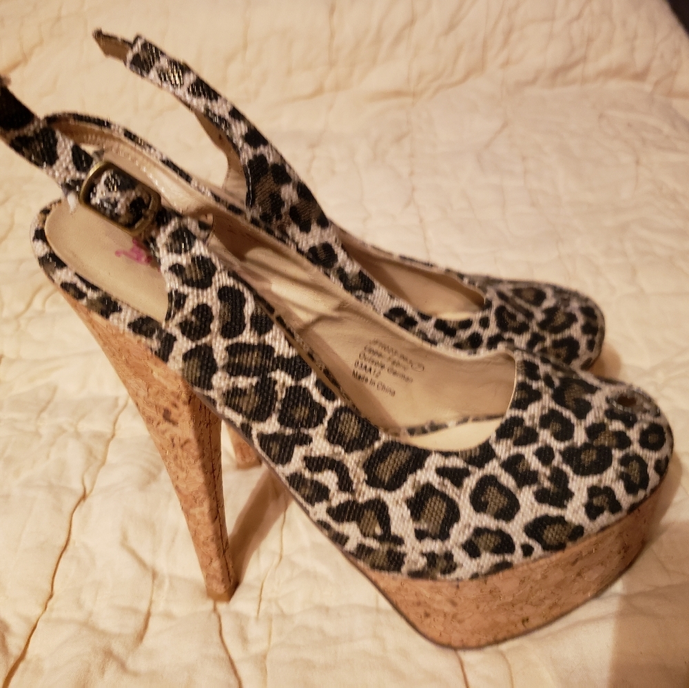 Leopard and Cork Platform Heels